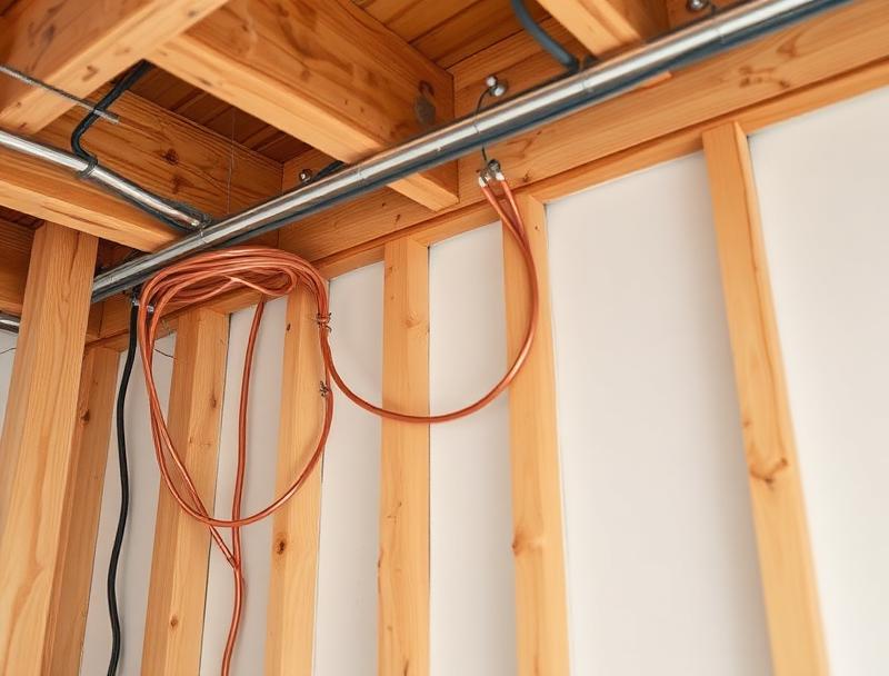 Professional copper wiring installation in residential walls